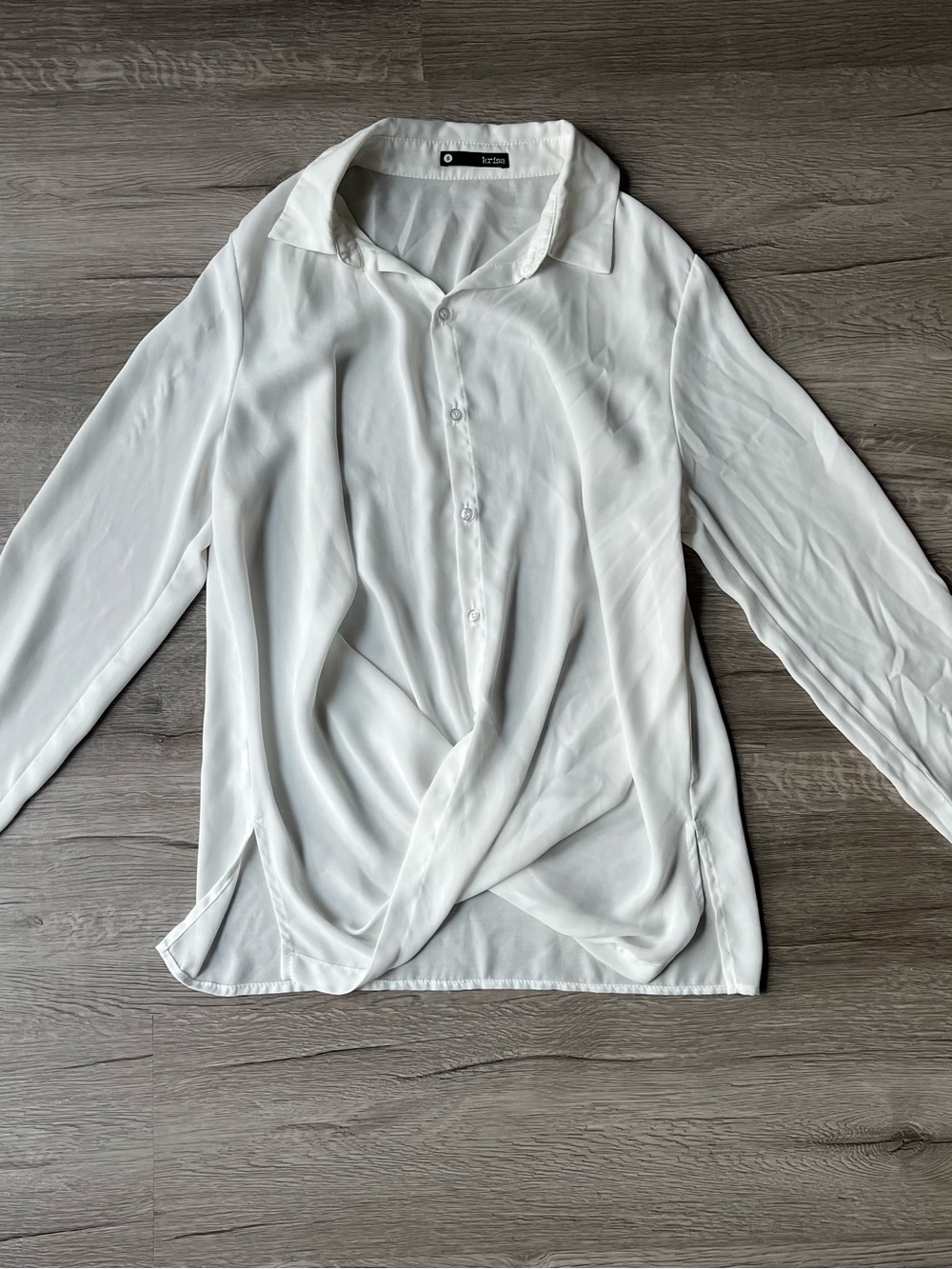 White Twist-Front Button-Up Blouse